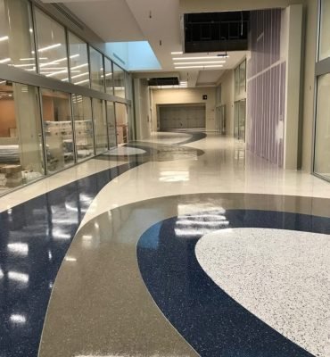 Epoxy terrazzo flooring for office in Melbourne durable resin rich floors solution for modern workplaces.