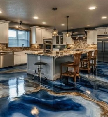 kitchen epoxy flooring in Melbourne – glossy and modern luxuary resin rich floors.
