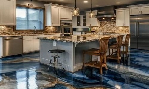 kitchen epoxy flooring in Melbourne – glossy and modern luxuary resin rich floors.